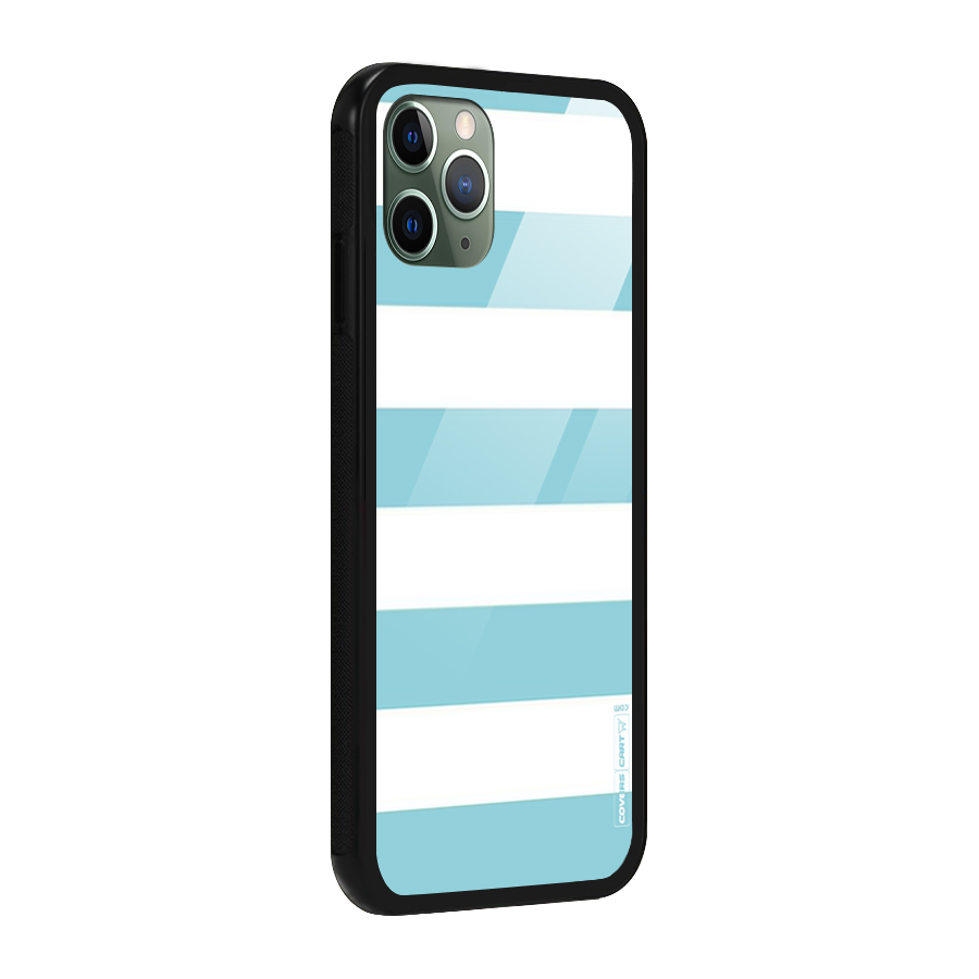 Pastel Blue White Stripes Glass Back Case for iPhone 11 Pro