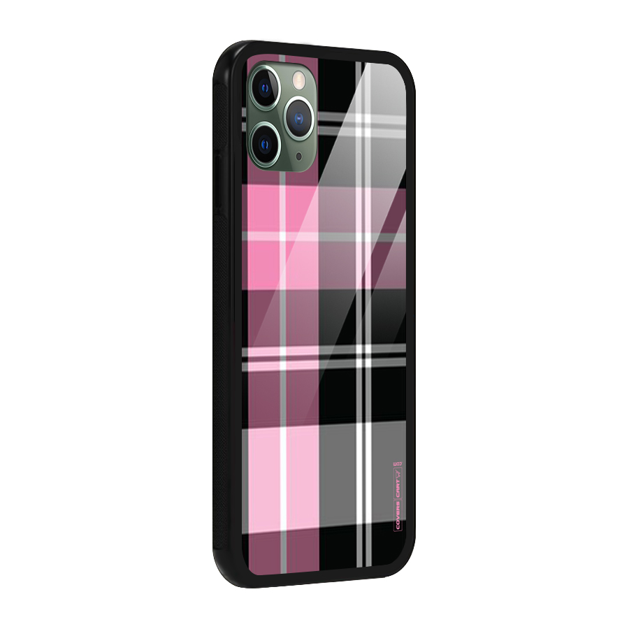 Pink Black Check Glass Back Case for iPhone 11 Pro