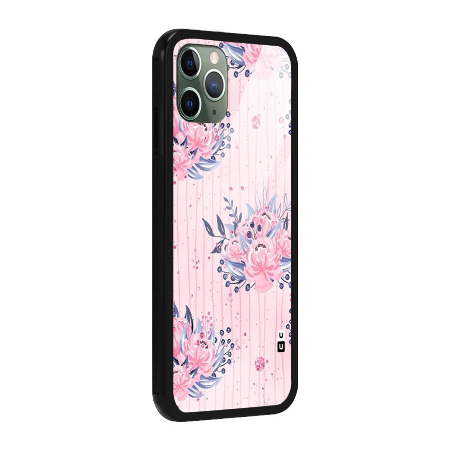 Pink Floral and Stripes Glass Back Case for iPhone 11 Pro