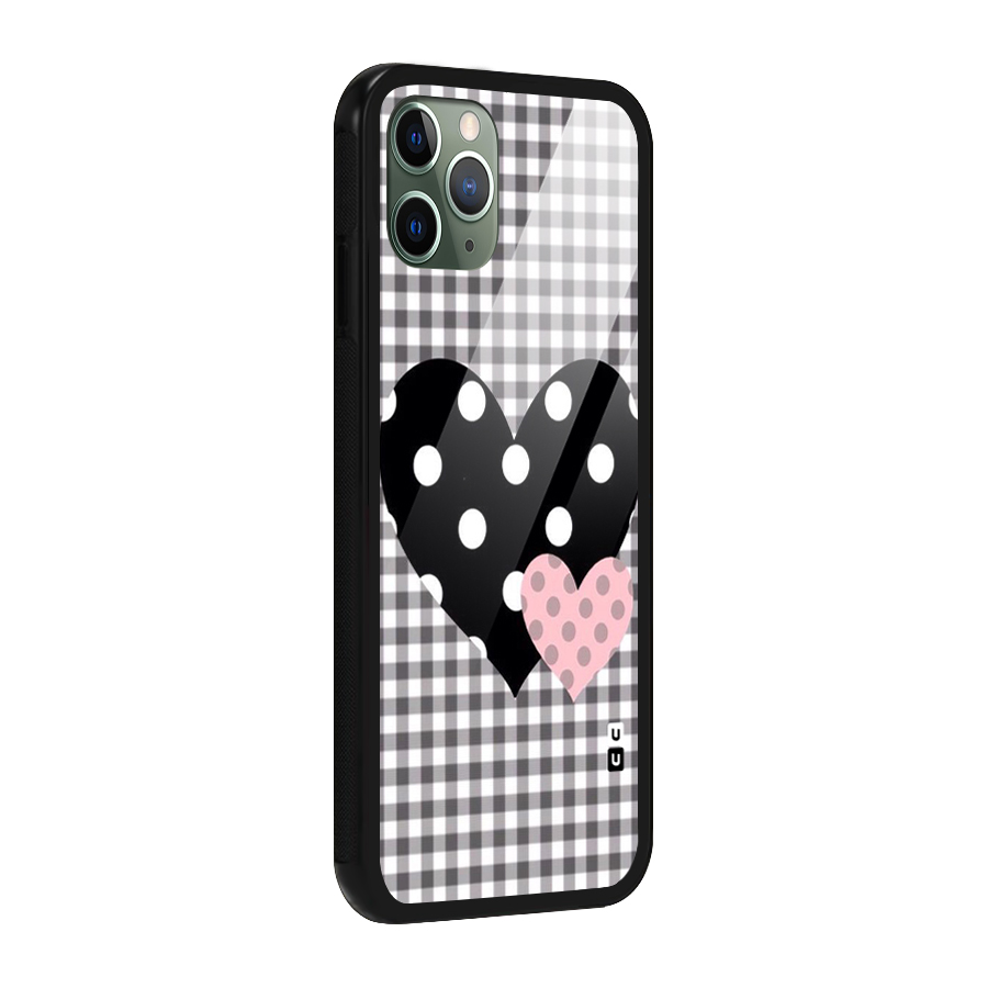 Polka Check Hearts Glass Back Case for iPhone 11 Pro