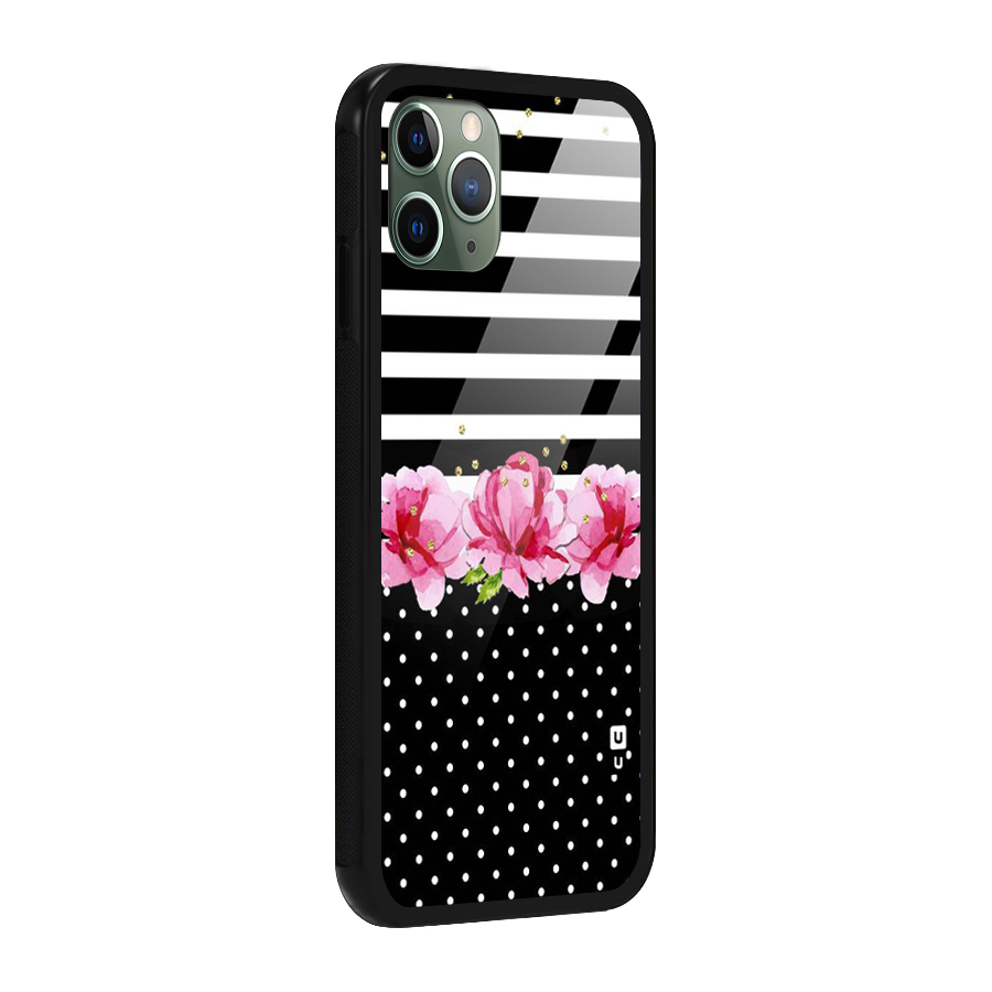 Polka Floral Stripes Glass Back Case for iPhone 11 Pro