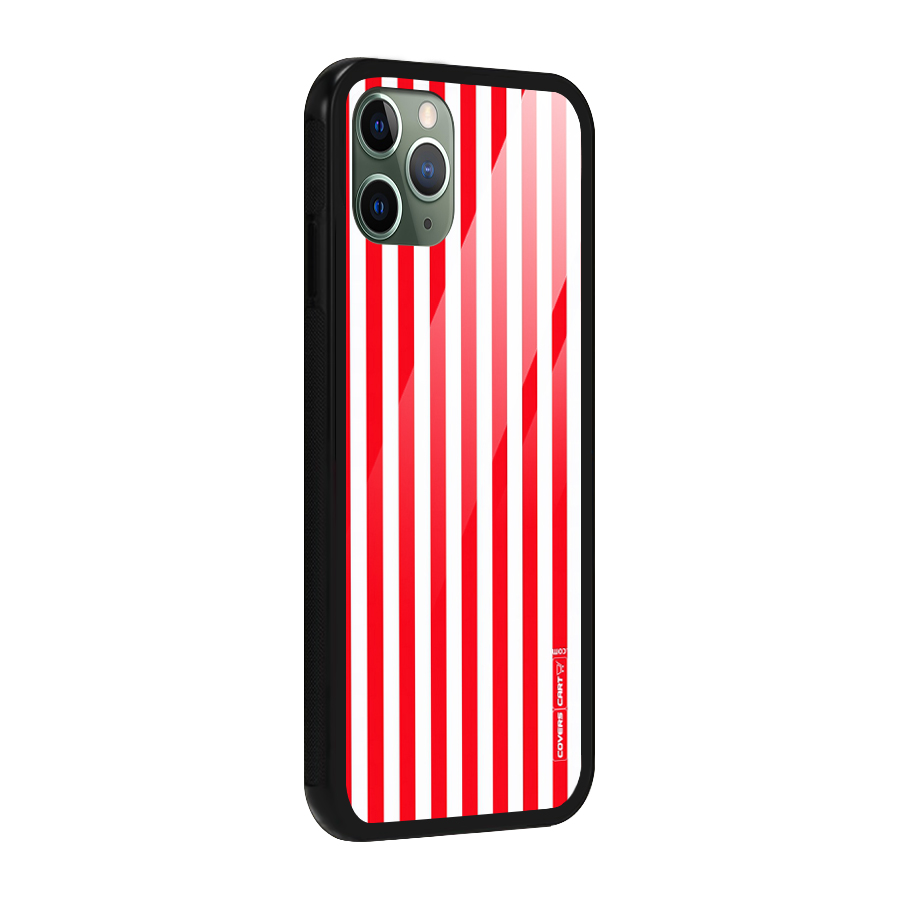 Red And White Straight Stripes Glass Back Case for iPhone 11 Pro