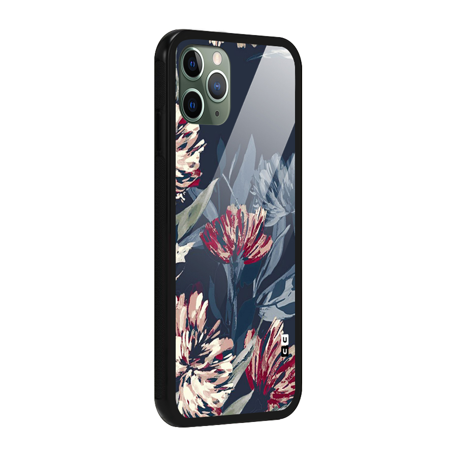 Red Rugged Floral Pattern Glass Back Case for iPhone 11 Pro