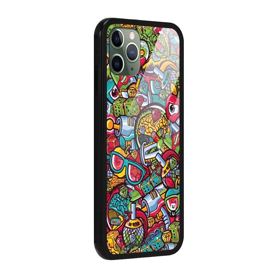 Retro Diamond Design Glass Back Case for iPhone 11 Pro