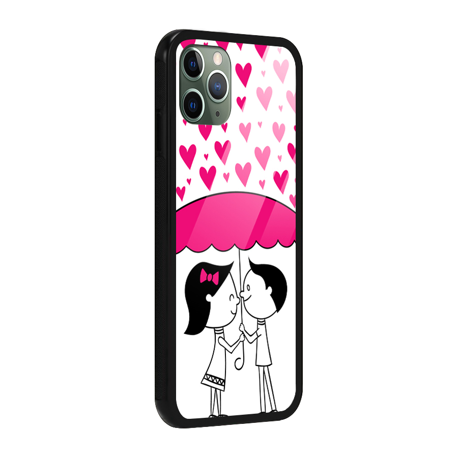 Romantic Couples with Hearts Glass Back Case for iPhone 11 Pro