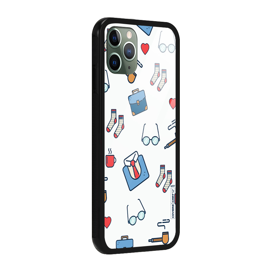 Shirt Spectacles Pattern Glass Back Case for iPhone 11 Pro
