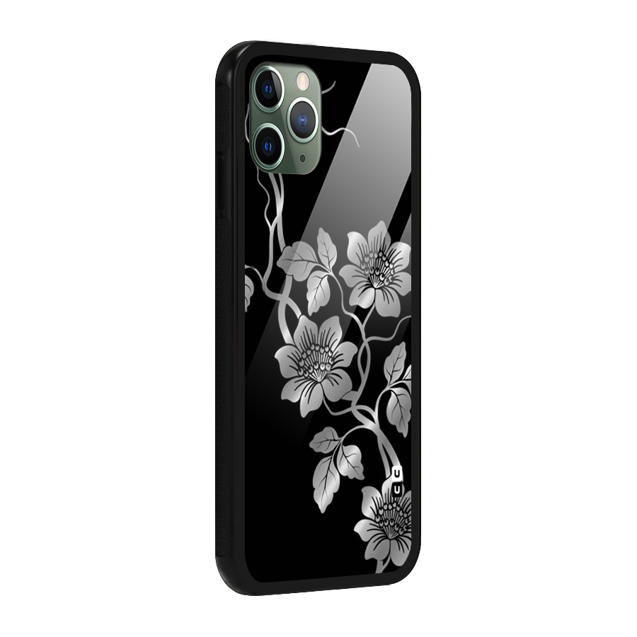 Silver Grey Flowers Glass Back Case for iPhone 11 Pro