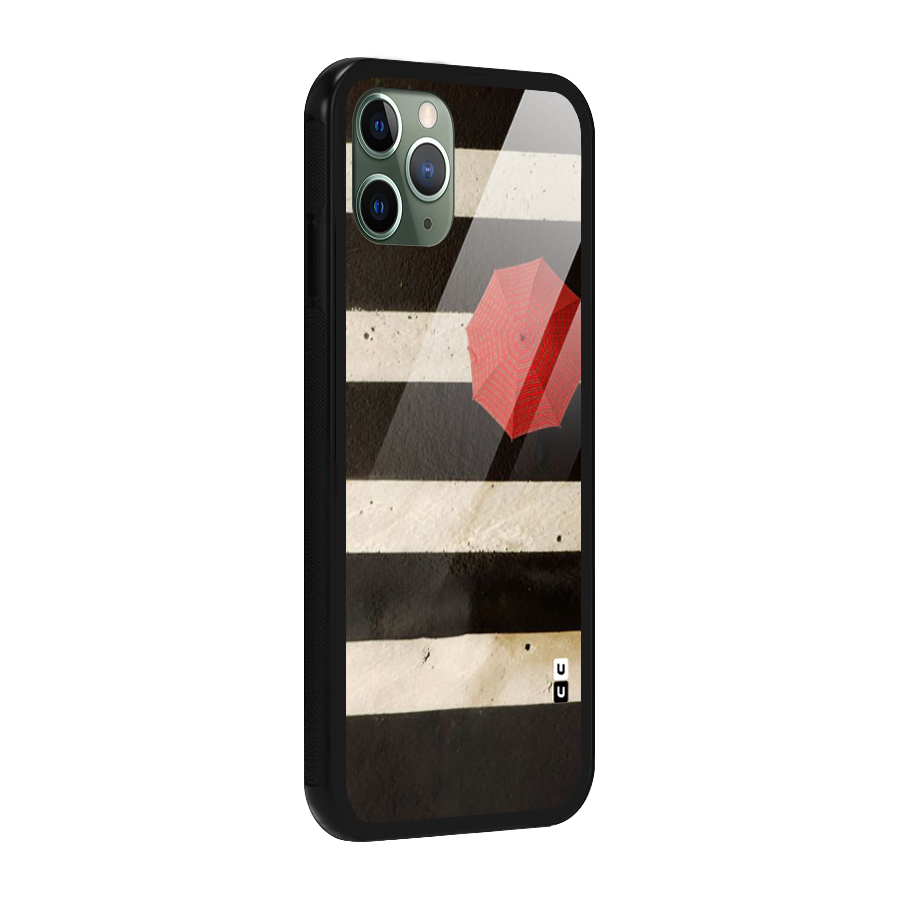 Single Red Umbrella Stripes Glass Back Case for iPhone 11 Pro