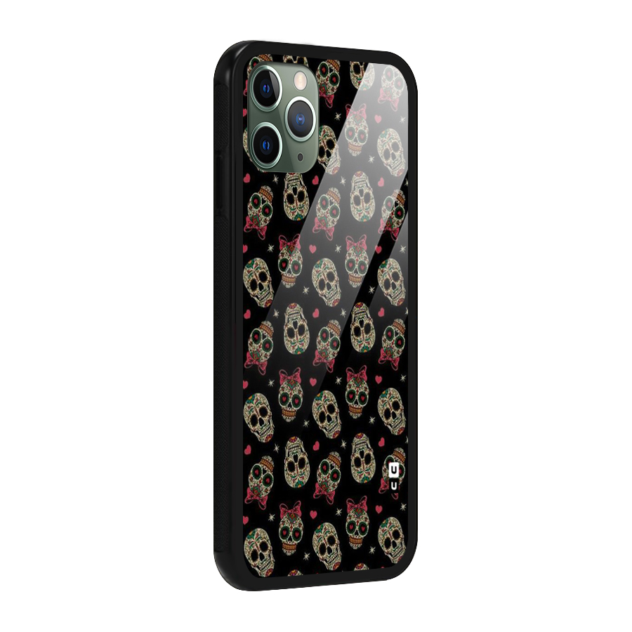 Skull Pattern Glass Back Case for iPhone 11 Pro