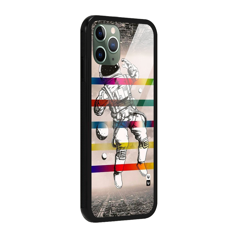 Spaceman Rainbow Stripes Glass Back Case for iPhone 11 Pro