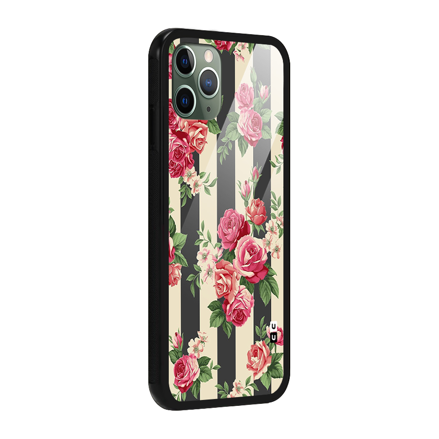 Stripes And Floral Glass Back Case for iPhone 11 Pro