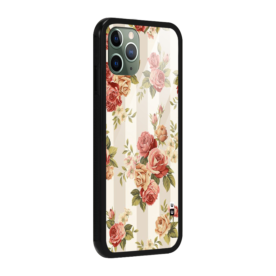 Vintage Color Flowers Glass Back Case for iPhone 11 Pro