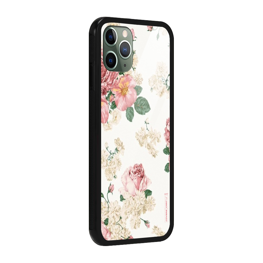 Vintage Floral Pattern Glass Back Case for iPhone 11 Pro