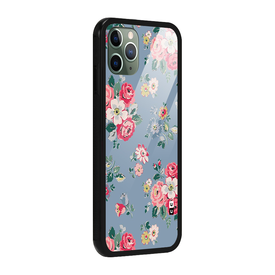 Vintage Flower Pattern Glass Back Case for iPhone 11 Pro