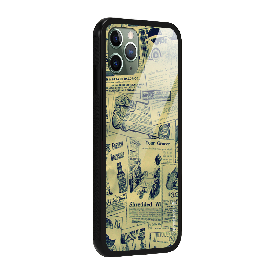 Vintage Newspaper Cutouts Glass Back Case for iPhone 11 Pro