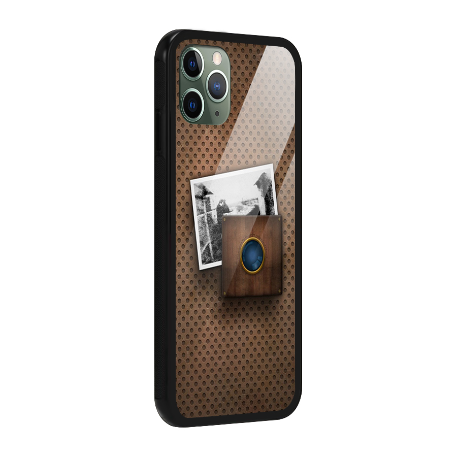 Vintage Wood Camera Glass Back Case for iPhone 11 Pro
