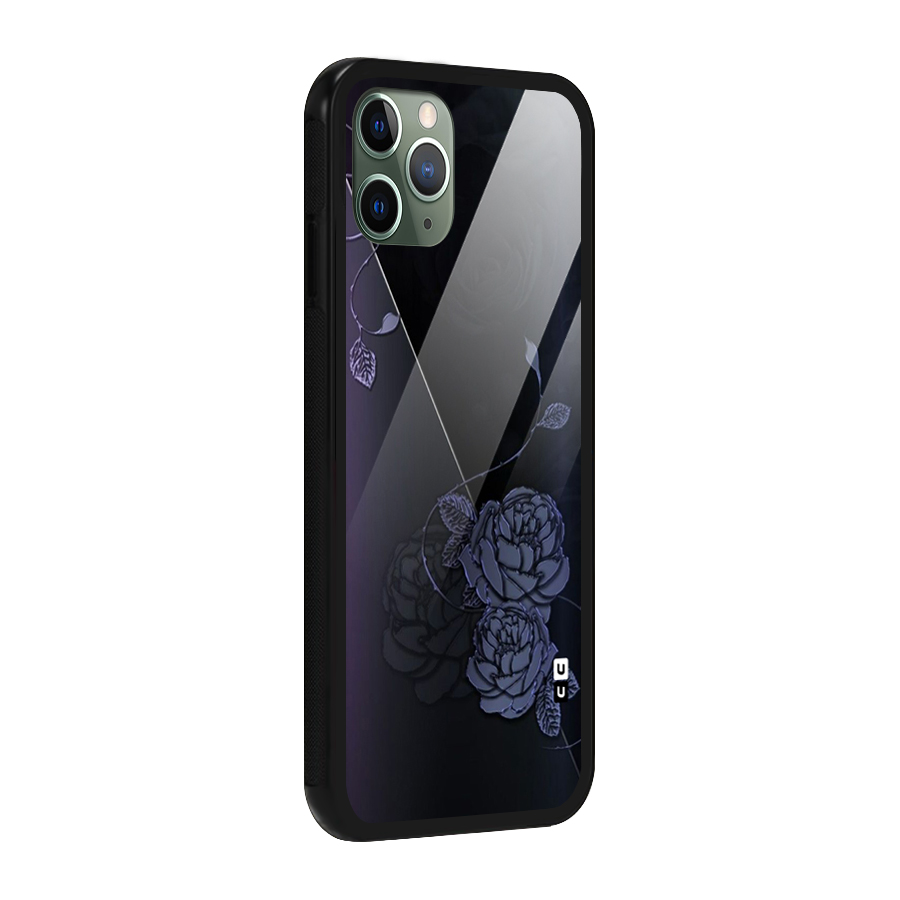 Voilet Floral Design Glass Back Case for iPhone 11 Pro