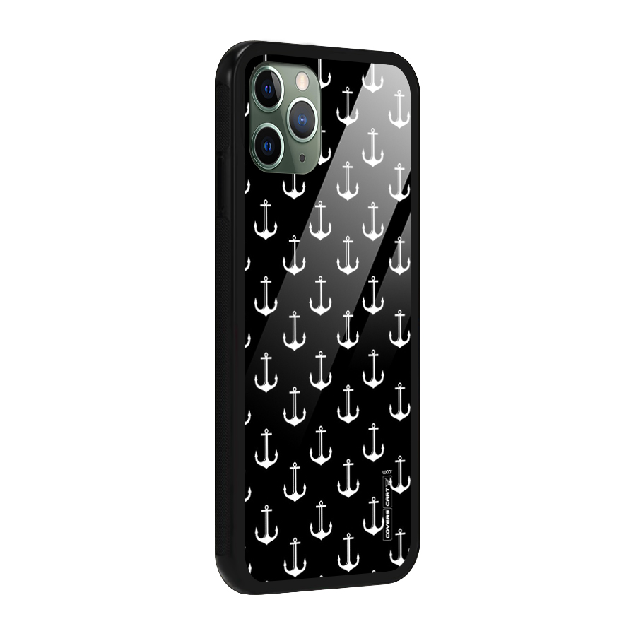 White And Black Anchor Pattern Glass Back Case for iPhone 11 Pro