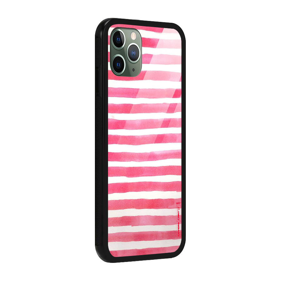 White And Pink Stripes Glass Back Case for iPhone 11 Pro