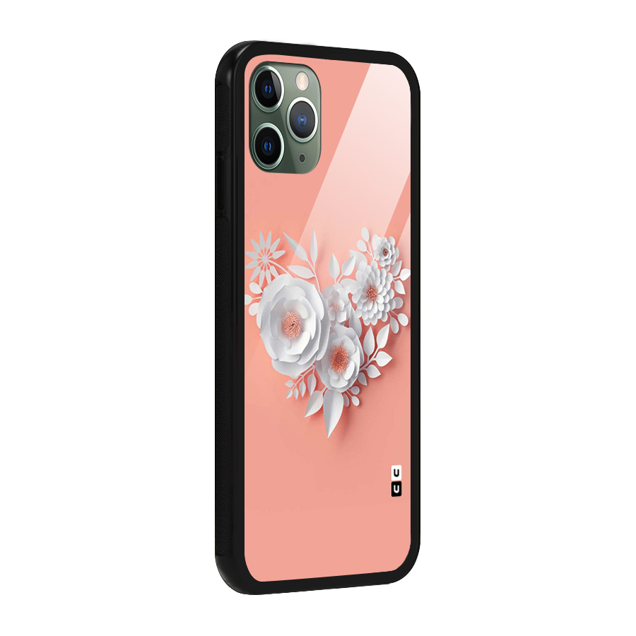 White Paper Flower Glass Back Case for iPhone 11 Pro