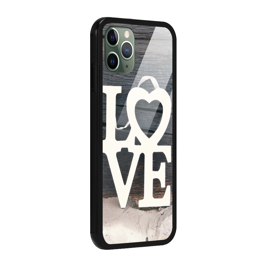 Wood Love Lock Glass Back Case for iPhone 11 Pro