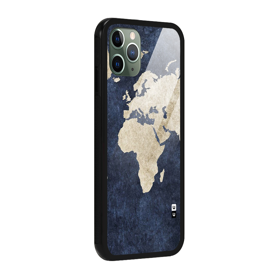 World Map Blue Gold Glass Back Case for iPhone 11 Pro