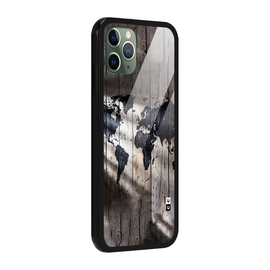 World Map Wood Design Glass Back Case for iPhone 11 Pro