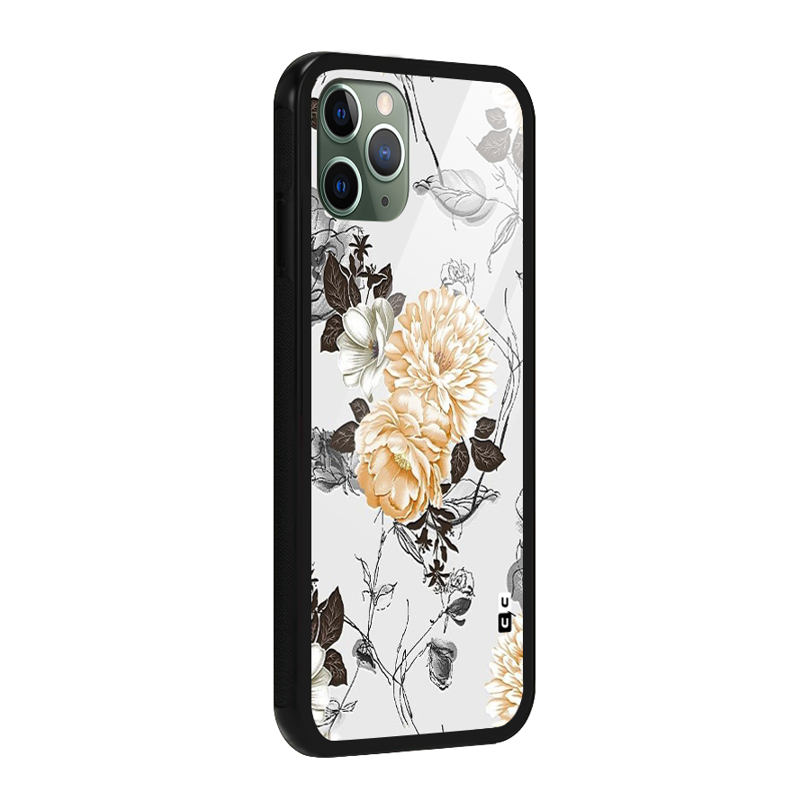 Yellow Floral Glass Back Case for iPhone 11 Pro