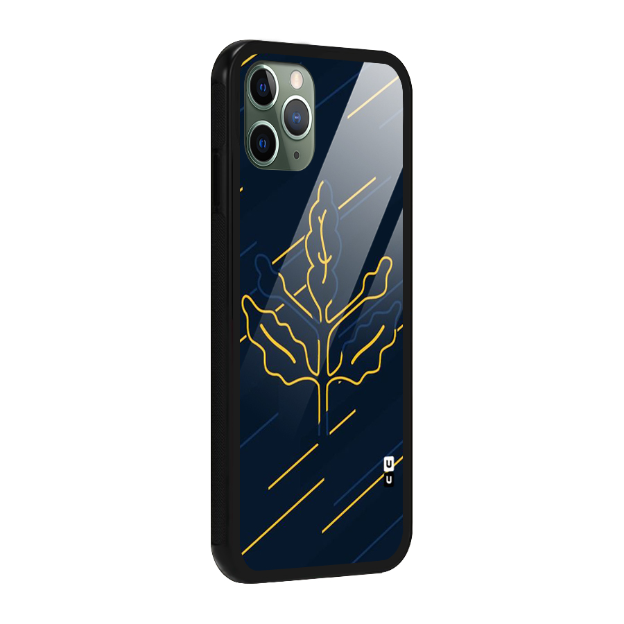 Yellow Leaf Line Glass Back Case for iPhone 11 Pro