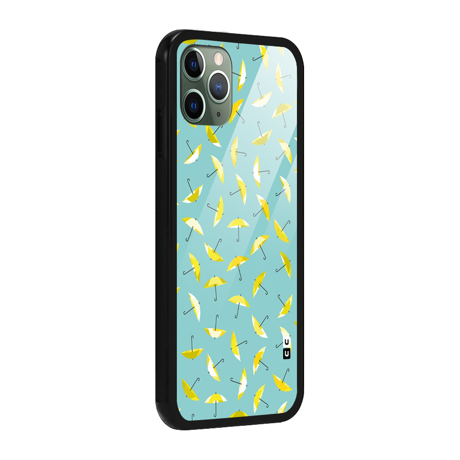 Yellow Umbrella Pattern Glass Back Case for iPhone 11 Pro