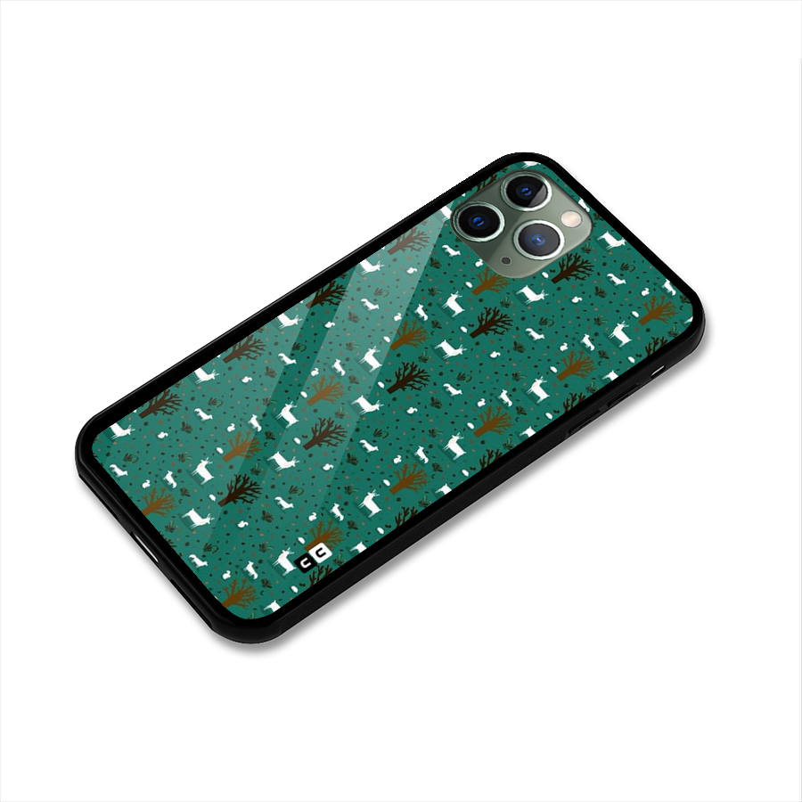 Animal Grass Pattern Glass Back Case for iPhone 11 Pro