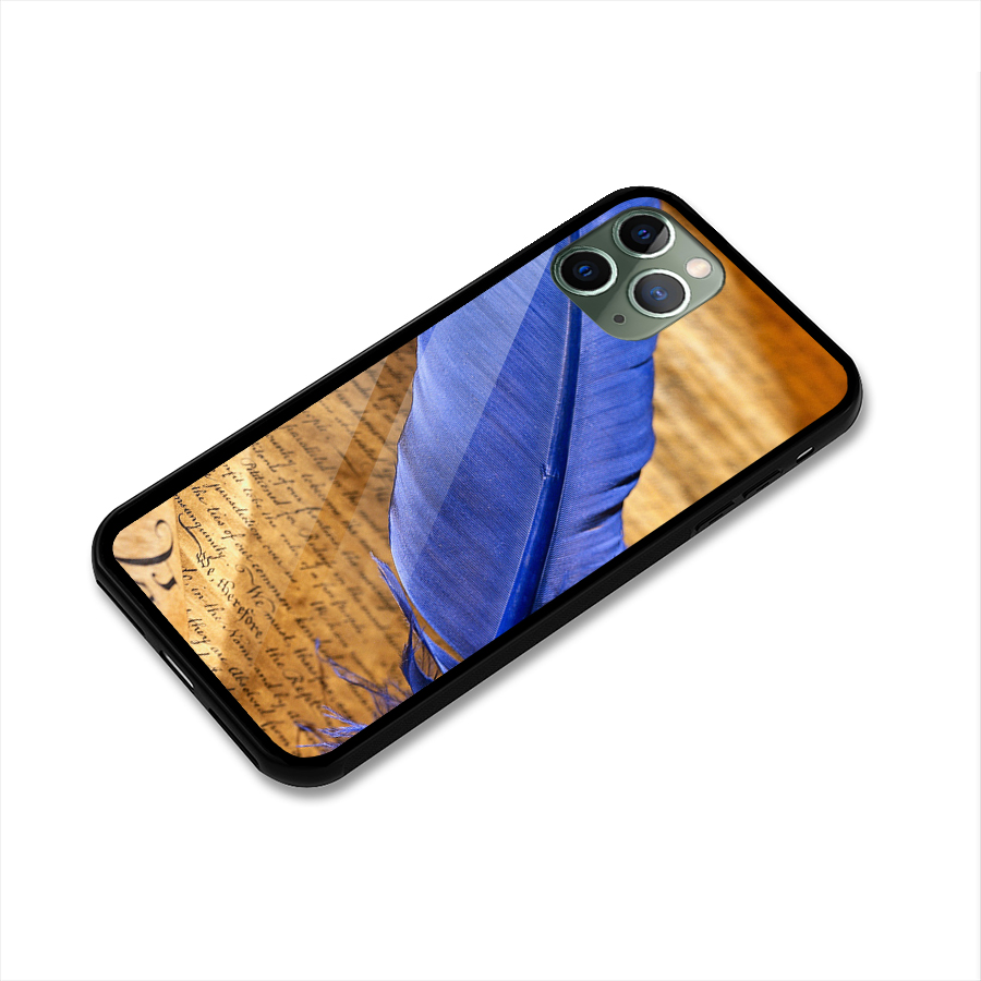 Beautiful Blue Feather Glass Back Case for iPhone 11 Pro
