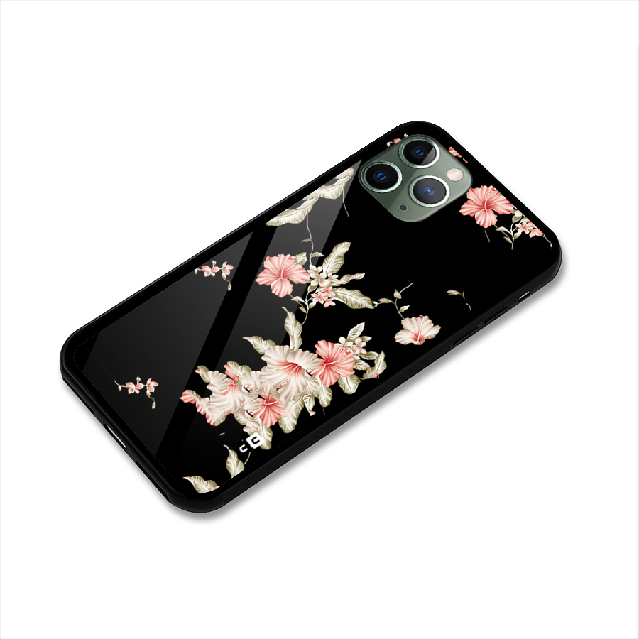 Black Floral Glass Back Case for iPhone 11 Pro