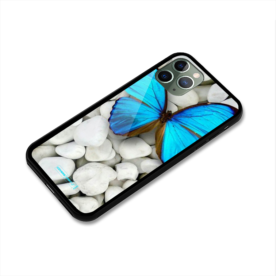 Blue Butterfly Glass Back Case for iPhone 11 Pro