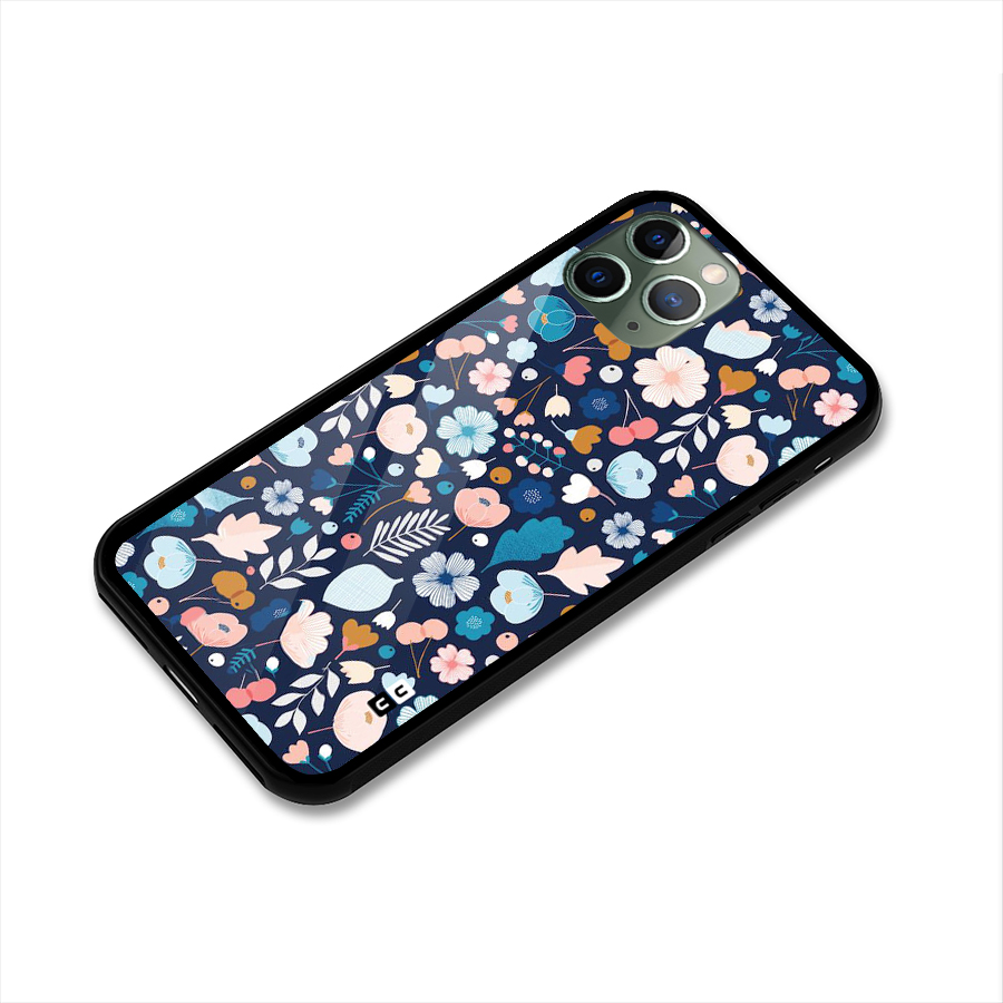 Blue Floral Glass Back Case for iPhone 11 Pro