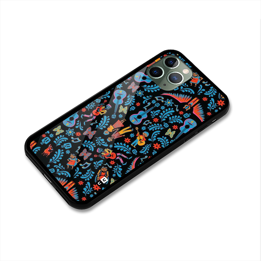 Blue Guitar Pattern Glass Back Case for iPhone 11 Pro