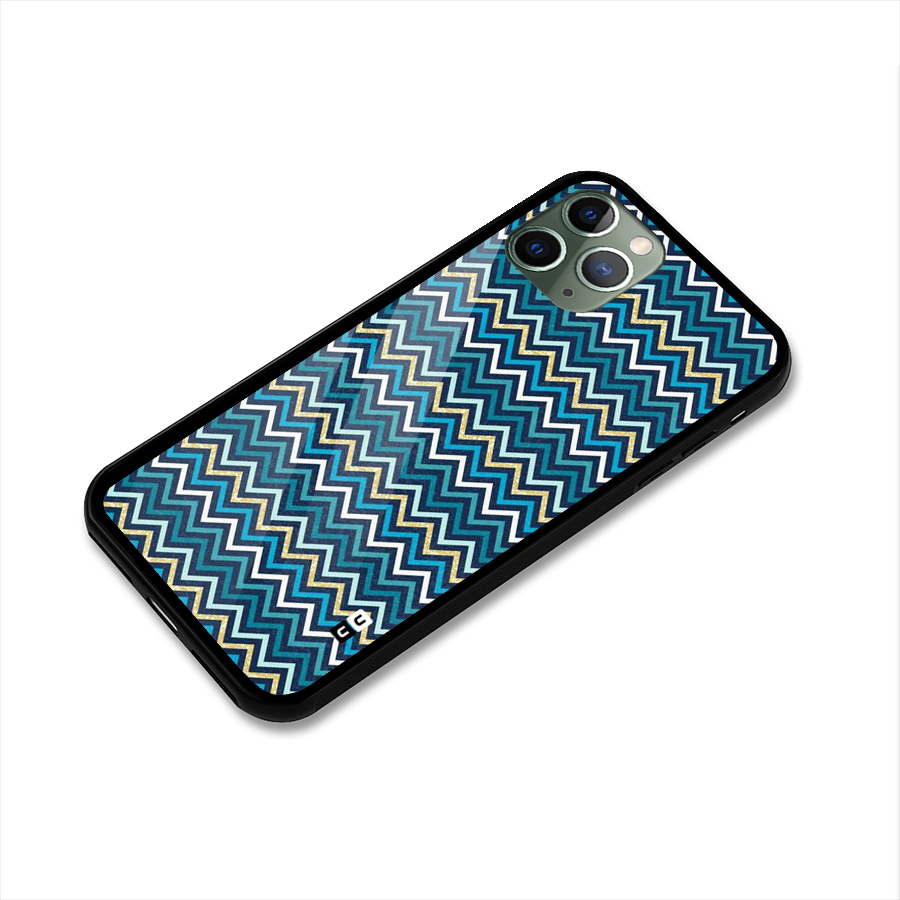 Blue Shades Chevron Pattern Glass Back Case for iPhone 11 Pro