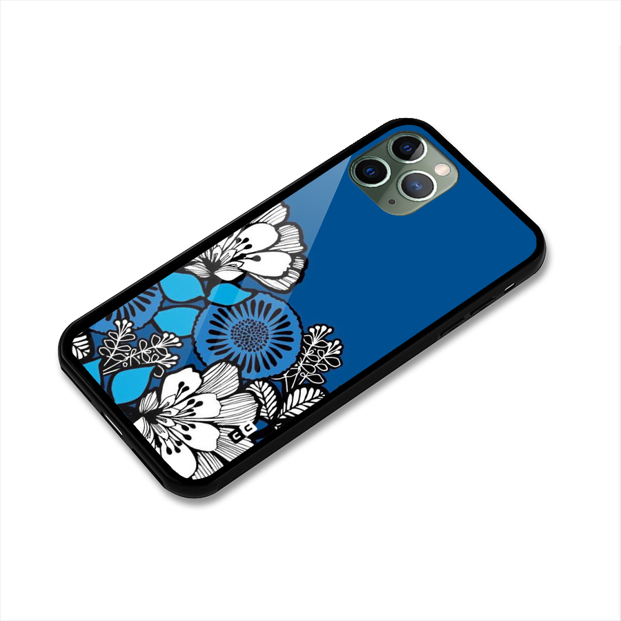 Blue White Flowers Glass Back Case for iPhone 11 Pro