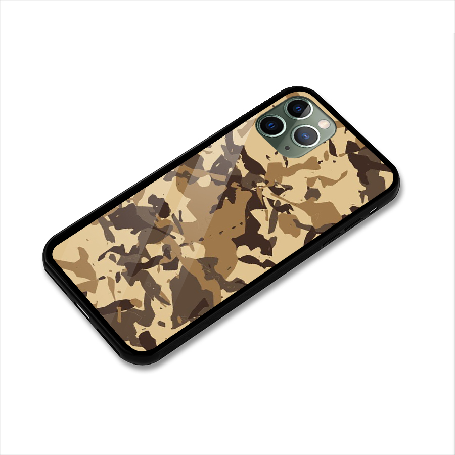 Brown Camouflage Army Glass Back Case for iPhone 11 Pro