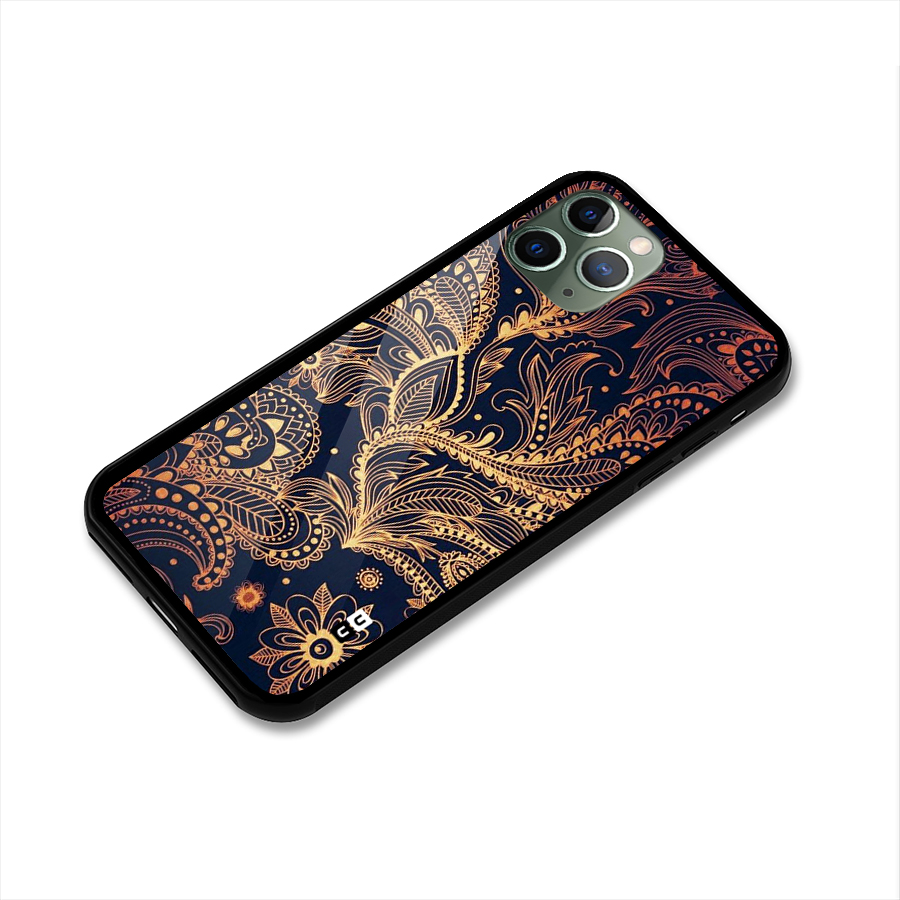 Classy Golden Leafy Design Glass Back Case for iPhone 11 Pro