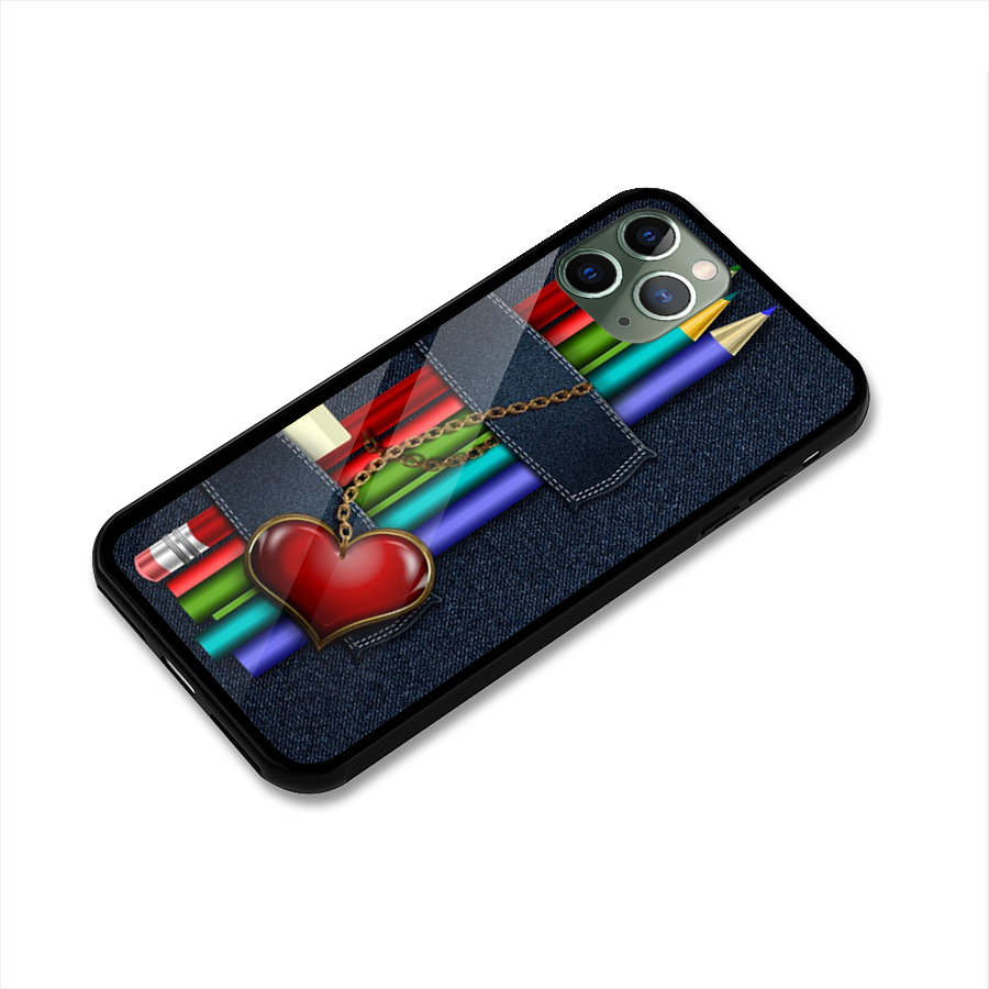 Denim Colorful Pencils Glass Back Case for iPhone 11 Pro