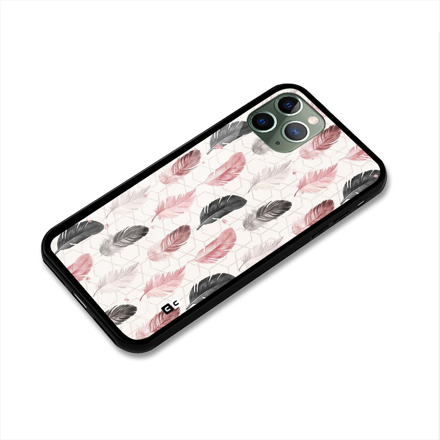 Feather Line Pattern Glass Back Case for iPhone 11 Pro