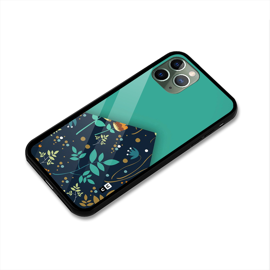 Floral Corner Glass Back Case for iPhone 11 Pro