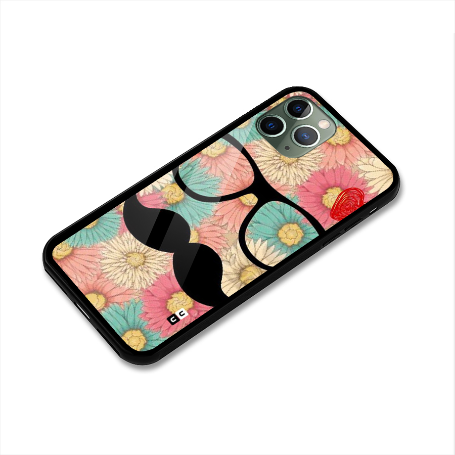 Floral Moustache Glass Back Case for iPhone 11 Pro