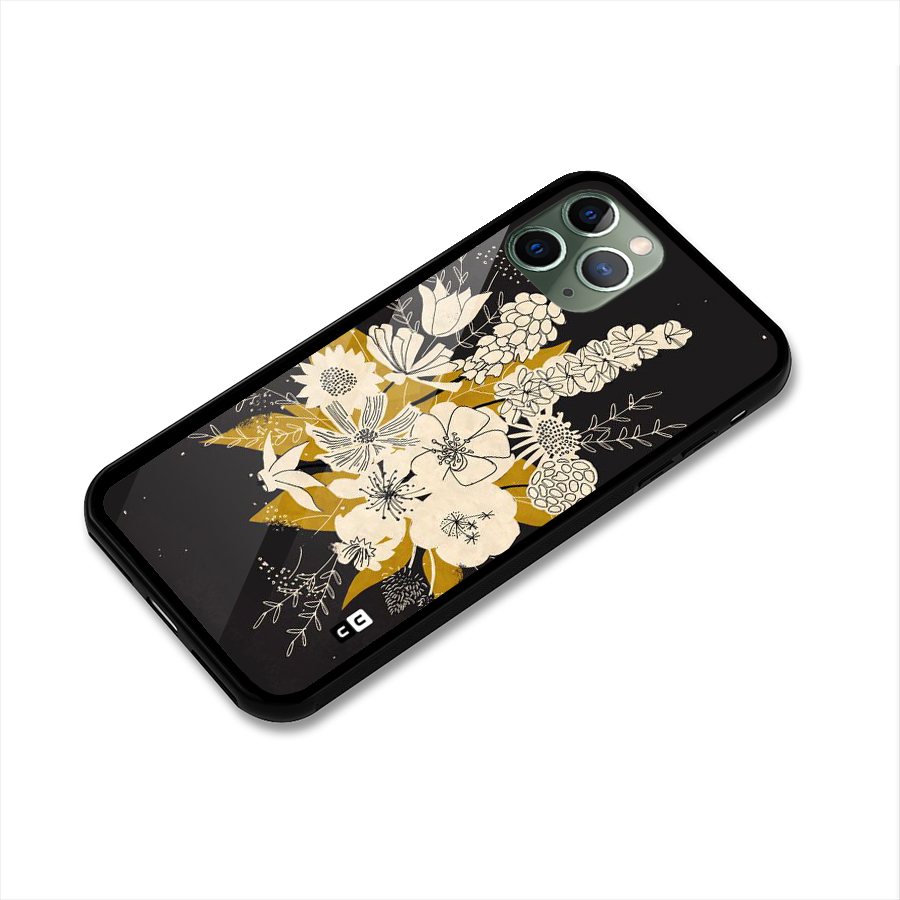 Flower Drawing Glass Back Case for iPhone 11 Pro