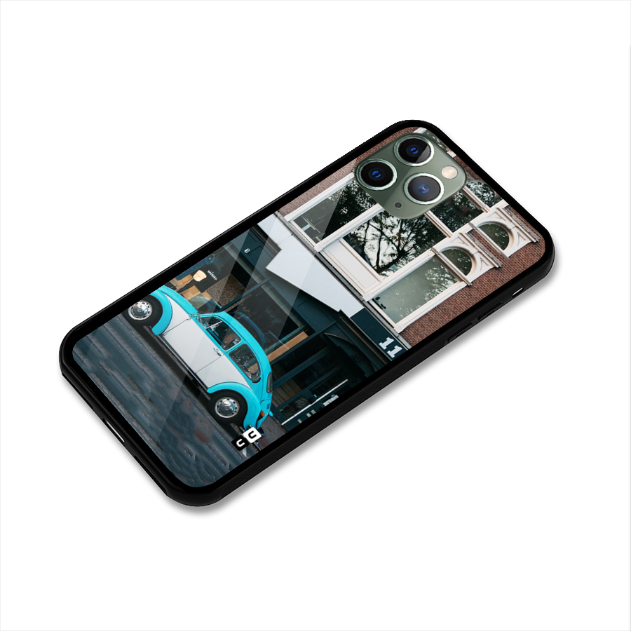 Mini Blue Car Glass Back Case for iPhone 11 Pro