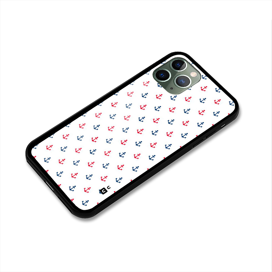 Minimal Anchor Pattern Glass Back Case for iPhone 11 Pro