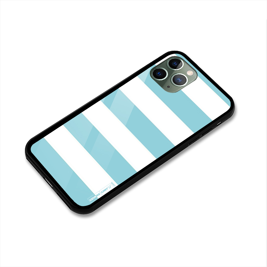 Pastel Blue White Stripes Glass Back Case for iPhone 11 Pro