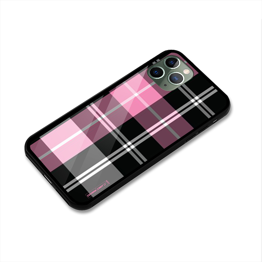 Pink Black Check Glass Back Case for iPhone 11 Pro