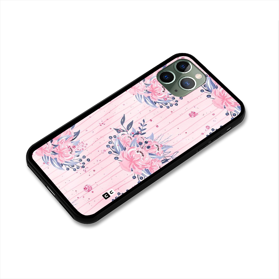 Pink Floral and Stripes Glass Back Case for iPhone 11 Pro